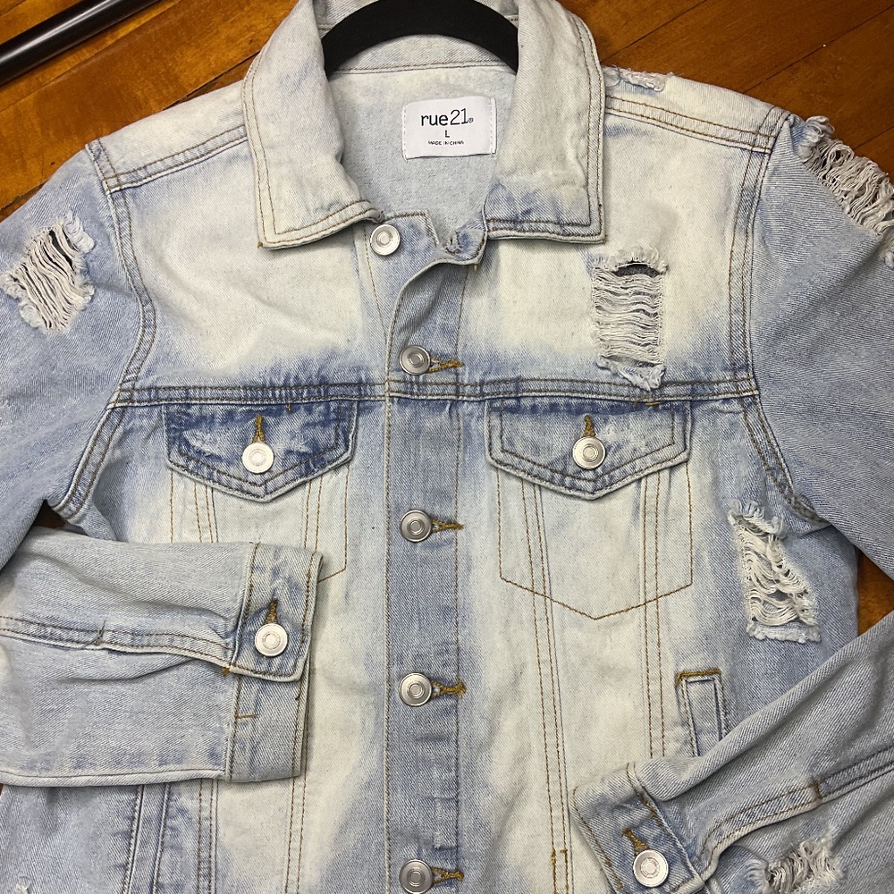 forever 21 light washed ripped denim jacket